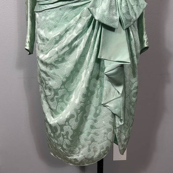 A. J. Bari Green Jacquard Silk Vintage Ruched Hourglass Dress size vintage 6 - Picture 14 of 17